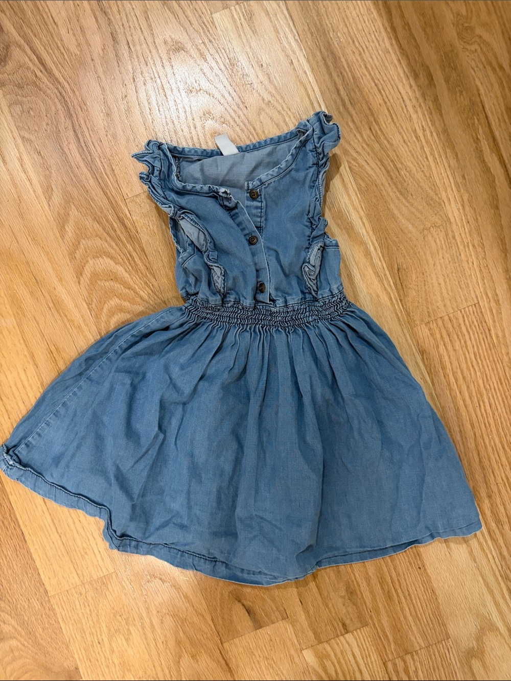 Girls Light Blue Chambray Ruffle Dress